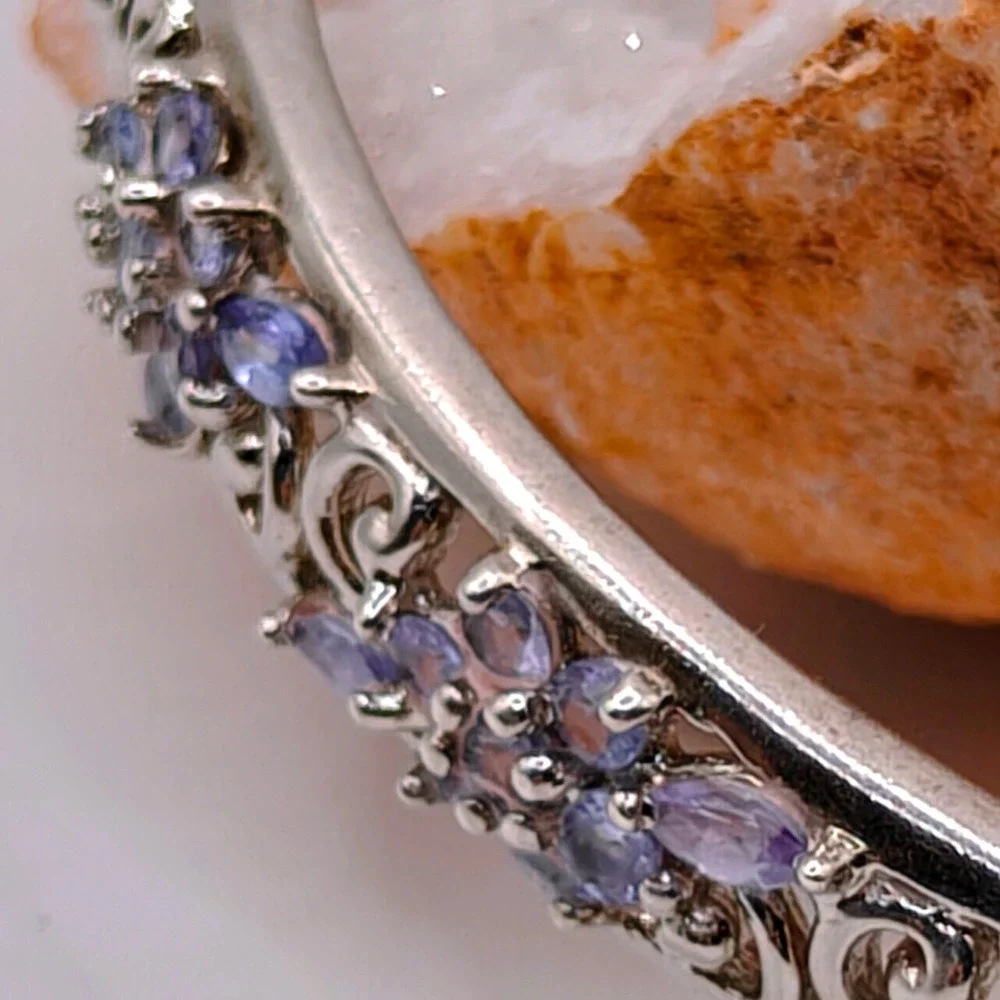 Sterling Silver 925 Amethyst Filigree Floral Cuff Bracelet Thailand Purple Gem